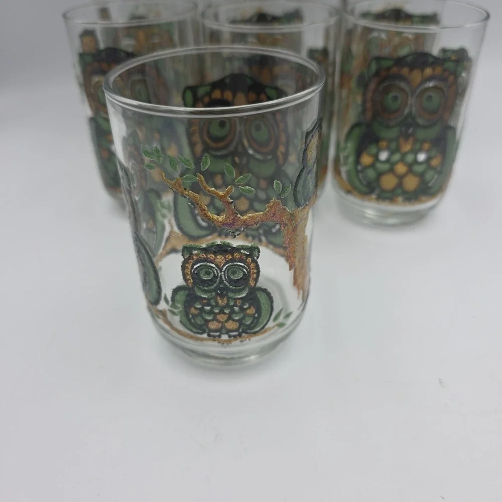 Vintage Libbey Owl Glasses Set Of 7 10 Oz Tumblers Mid Century Barware
